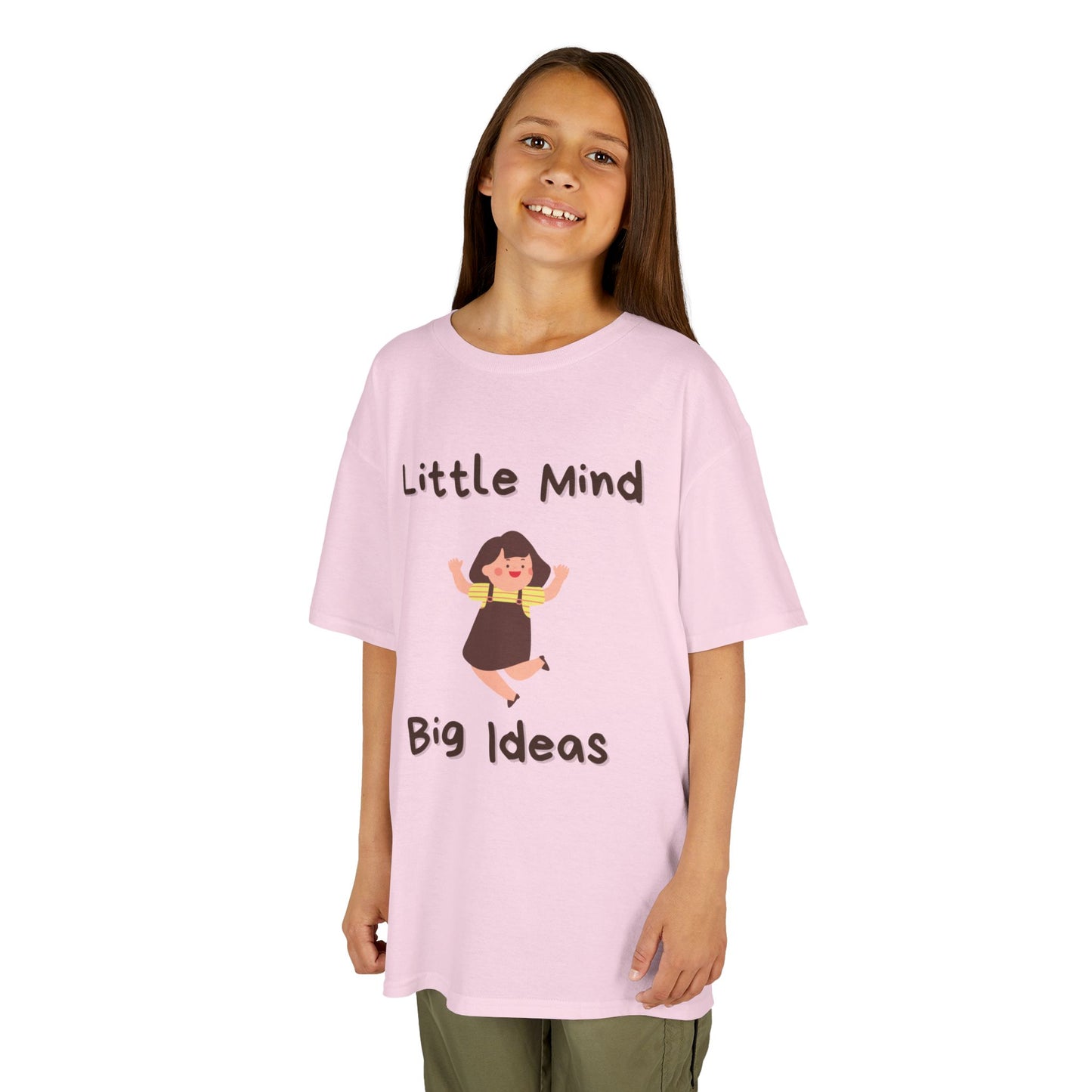 Kids Heavy Cotton™ Tee - "Little Mind Big Ideas" - Fun Tee for Creative Kids, Birthday Gift, Learning, Playtime, Everyday Wear