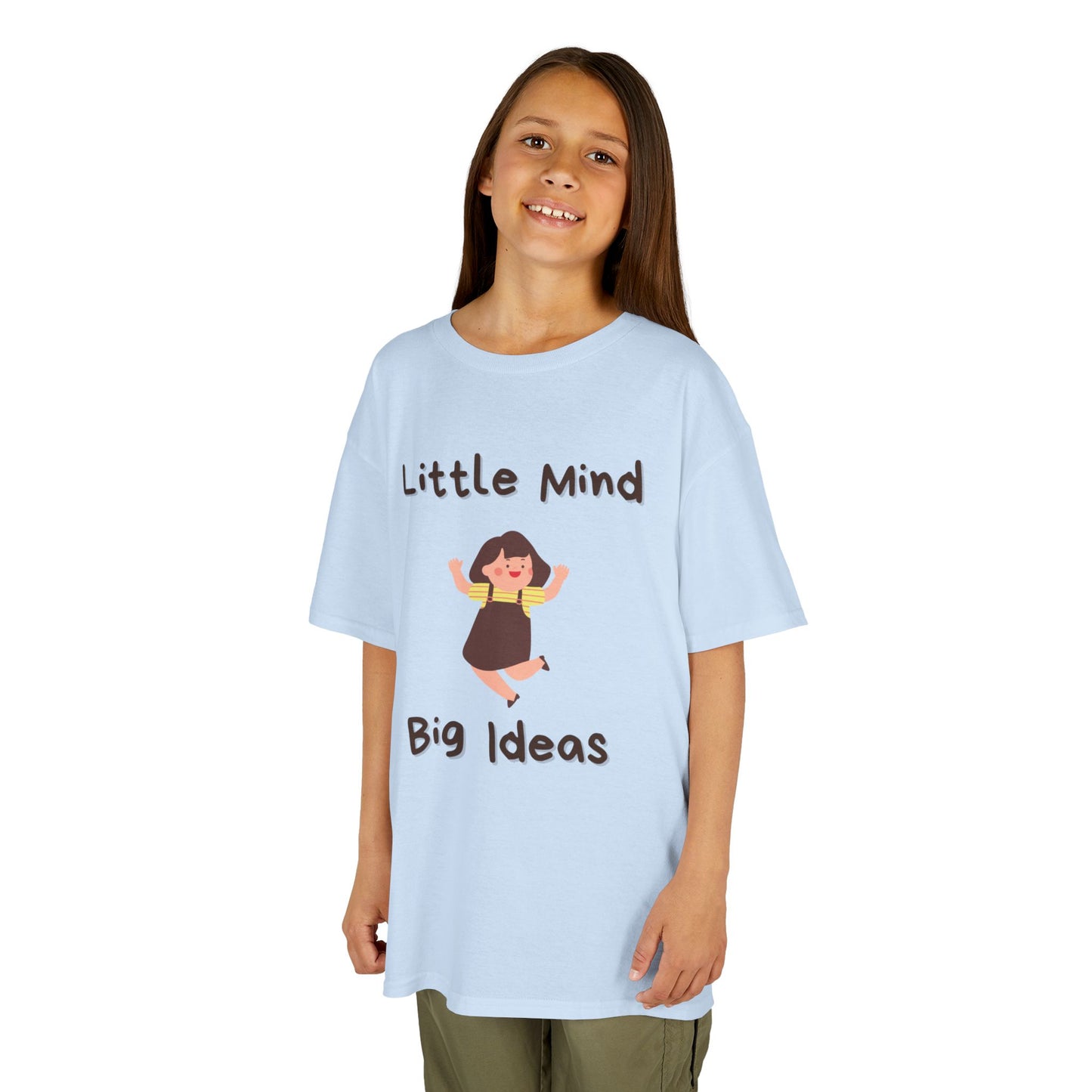 Kids Heavy Cotton™ Tee - "Little Mind Big Ideas" - Fun Tee for Creative Kids, Birthday Gift, Learning, Playtime, Everyday Wear