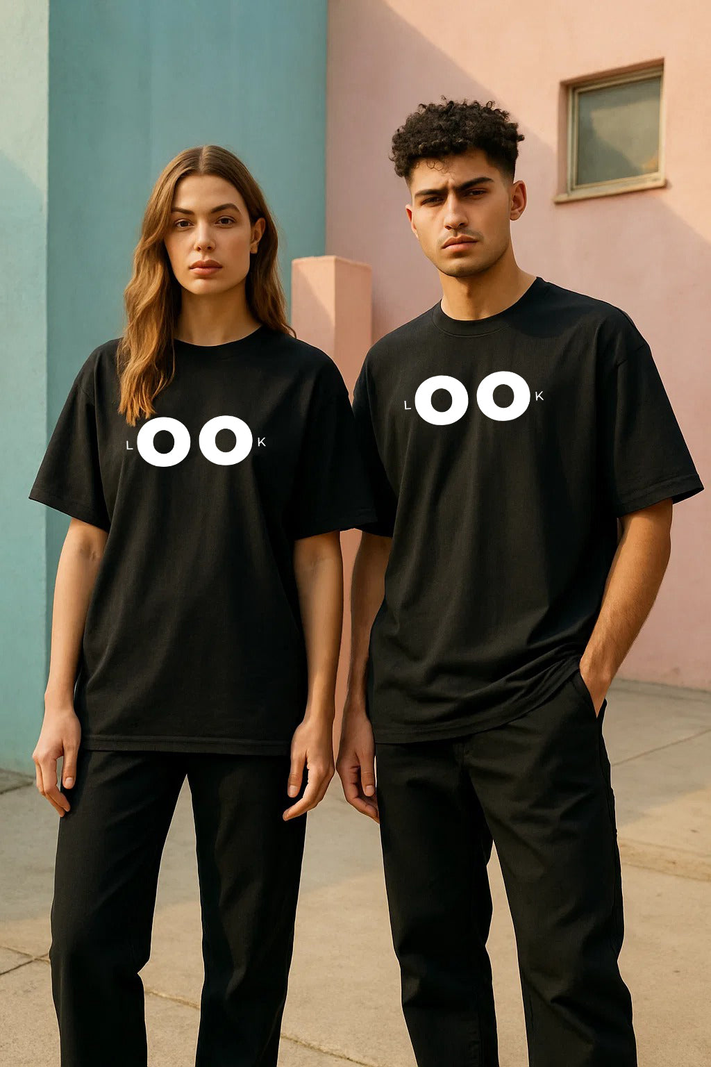 Unisex “LOOK” Eyes Graphic T-Shirt – Oversized Fit (Black)