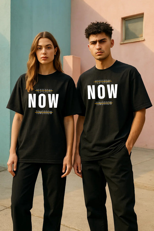 Unisex “NOW” Motivational Graphic T-Shirt – Oversized Fit (Black)