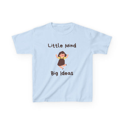 Kids Heavy Cotton™ Tee - "Little Mind Big Ideas" - Fun Tee for Creative Kids, Birthday Gift, Learning, Playtime, Everyday Wear