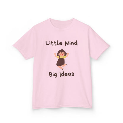 Kids Heavy Cotton™ Tee - "Little Mind Big Ideas" - Fun Tee for Creative Kids, Birthday Gift, Learning, Playtime, Everyday Wear