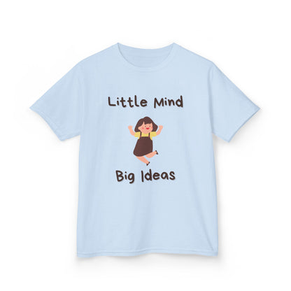 Kids Heavy Cotton™ Tee - "Little Mind Big Ideas" - Fun Tee for Creative Kids, Birthday Gift, Learning, Playtime, Everyday Wear