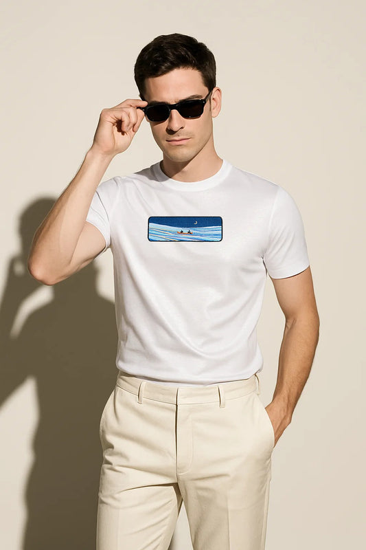 Oversized Embroidered T-Shirt – Night View Of Sea | Urbon Bonds