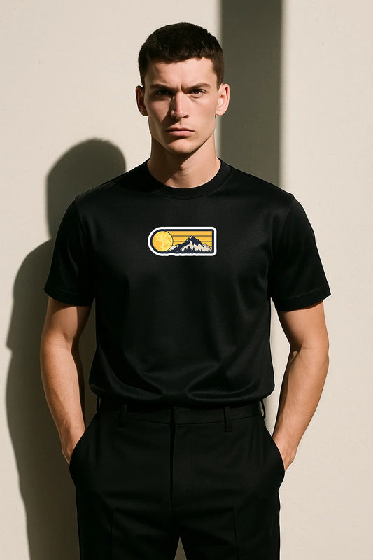 Oversized Embroidered T-Shirt – Sun With Mountain | Urbon Bonds