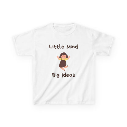 Kids Heavy Cotton™ Tee - "Little Mind Big Ideas" - Fun Tee for Creative Kids, Birthday Gift, Learning, Playtime, Everyday Wear