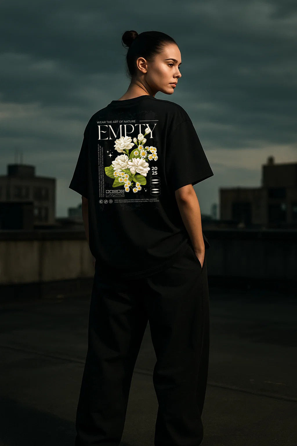 Urbon Bonds “Empty” Floral Graphic Tee – Oversized & Regular Fit