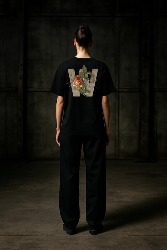 Urbon Bonds “W Medicine” Floral Typography Tee – Oversized & Regular Fit