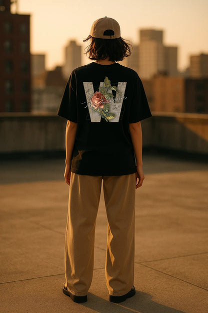 Urbon Bonds “W Medicine” Floral Typography Tee – Oversized & Regular Fit