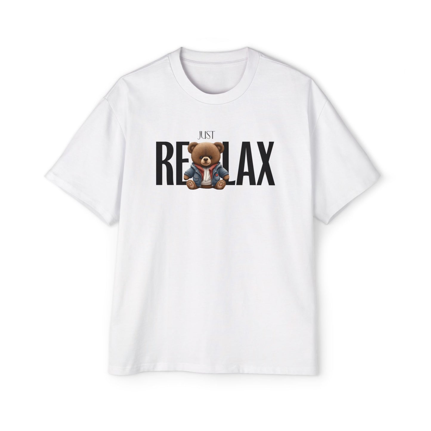 Unisex “Just Relax” Teddy Graphic T-Shirt – Oversized Fit (Black & White)