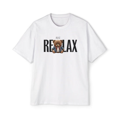 Unisex “Just Relax” Teddy Graphic T-Shirt – Oversized Fit (Black & White)
