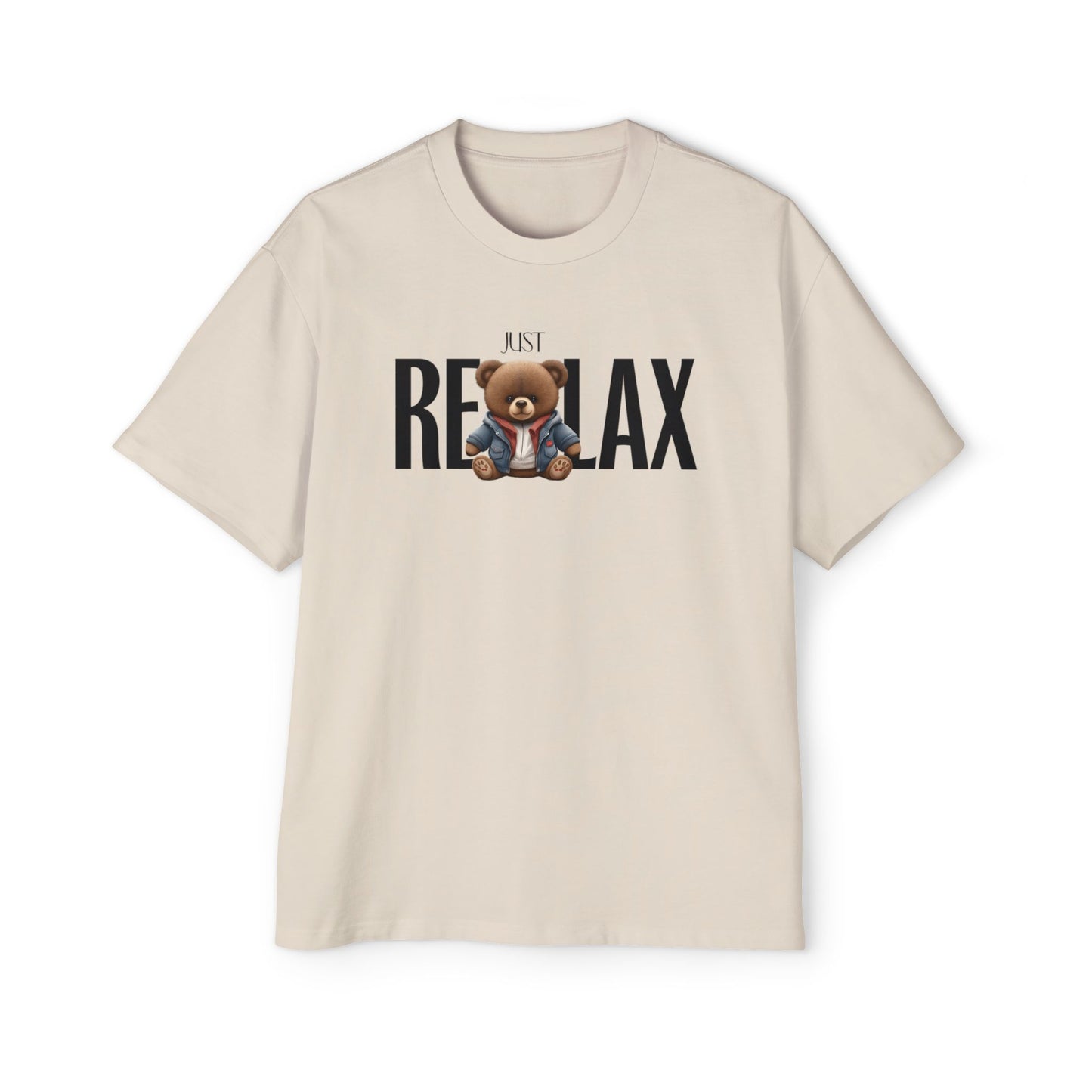 Unisex “Just Relax” Teddy Graphic T-Shirt – Oversized Fit (Black & White)