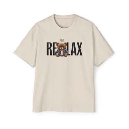 Unisex “Just Relax” Teddy Graphic T-Shirt – Oversized Fit (Black & White)