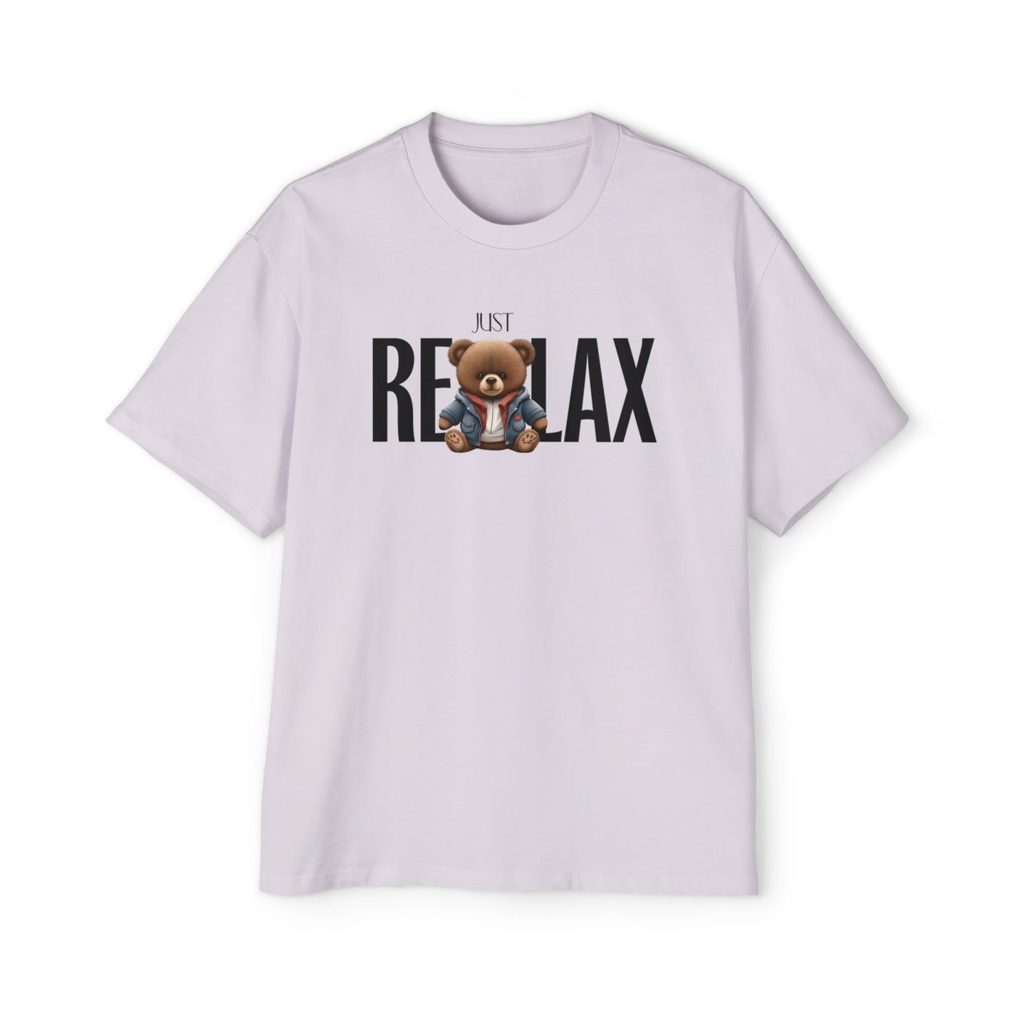 Unisex “Just Relax” Teddy Graphic T-Shirt – Oversized Fit (Black & White)