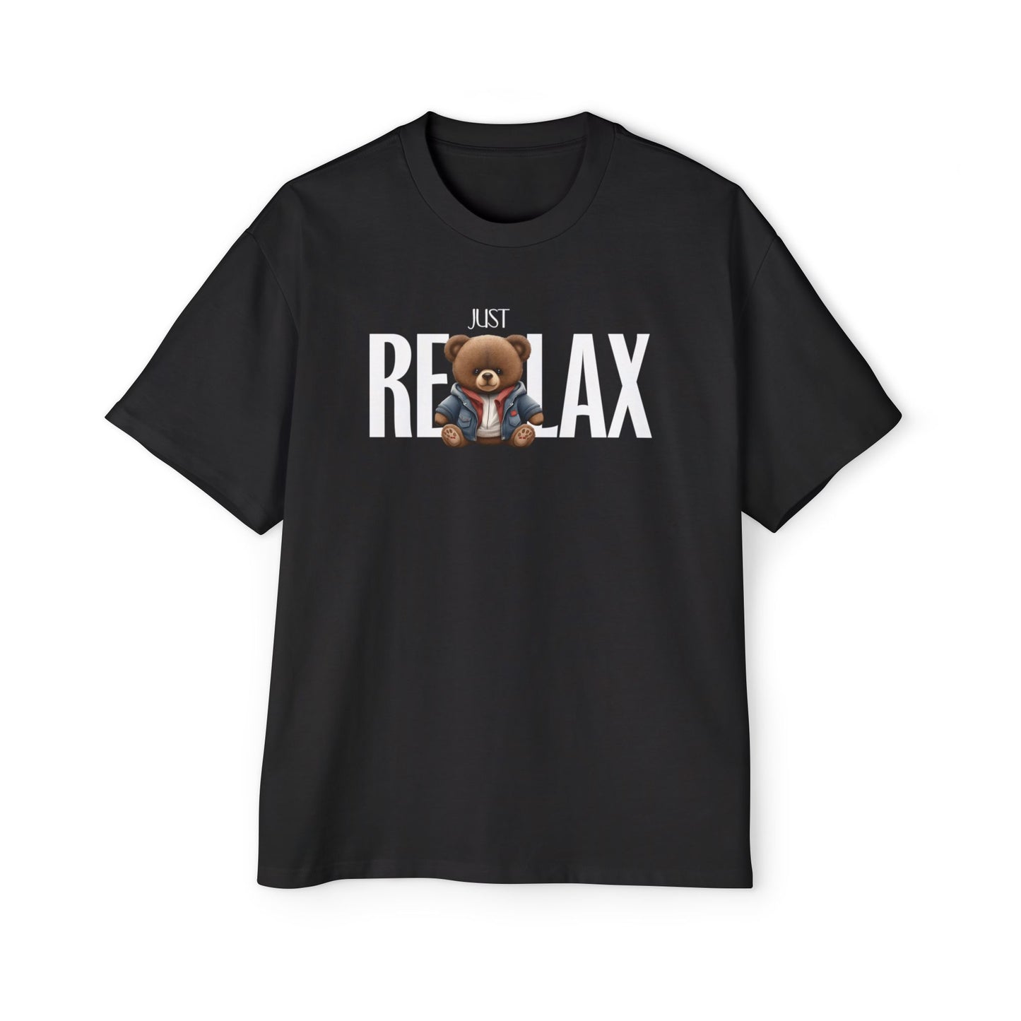Unisex “Just Relax” Teddy Graphic T-Shirt – Oversized Fit (Black & White)