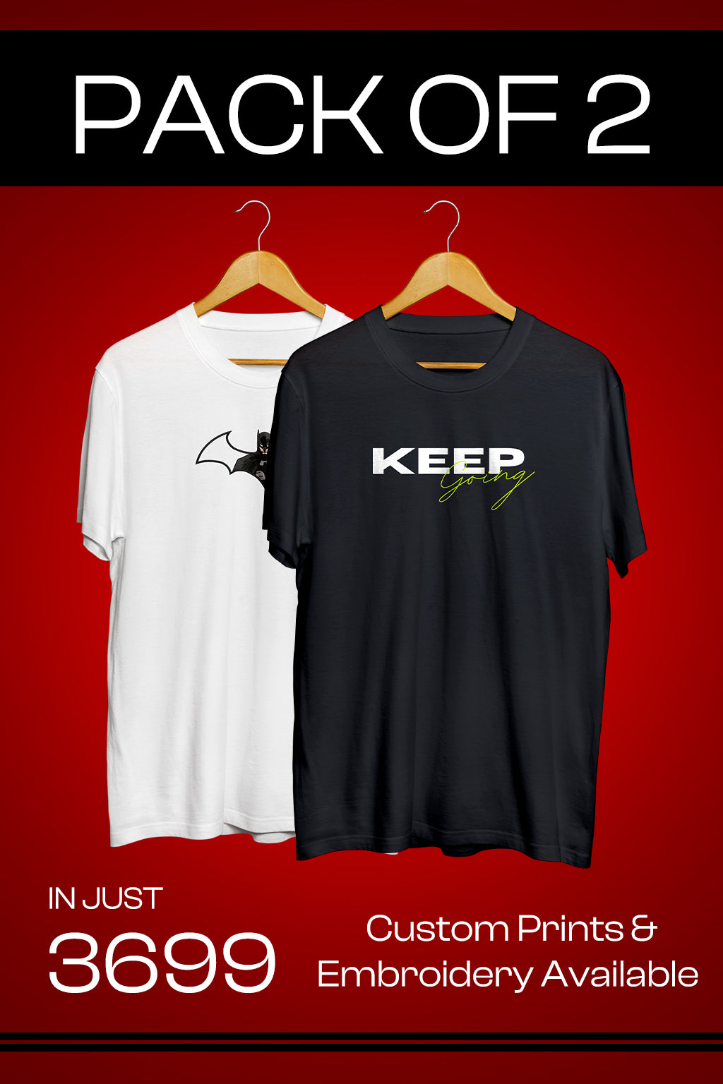 Combo Pack of 2 – Plain & Custom T-Shirts | Print & Embroidery