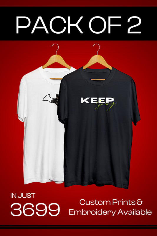 Combo Pack of 2 – Plain & Custom T-Shirts | Print & Embroidery