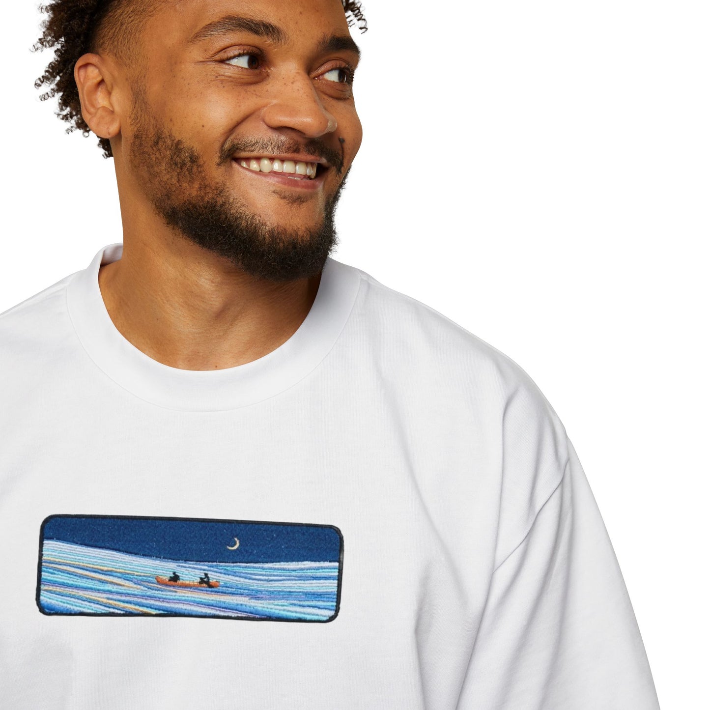 Oversized Embroidered T-Shirt – Night View Of Sea | Urbon Bonds