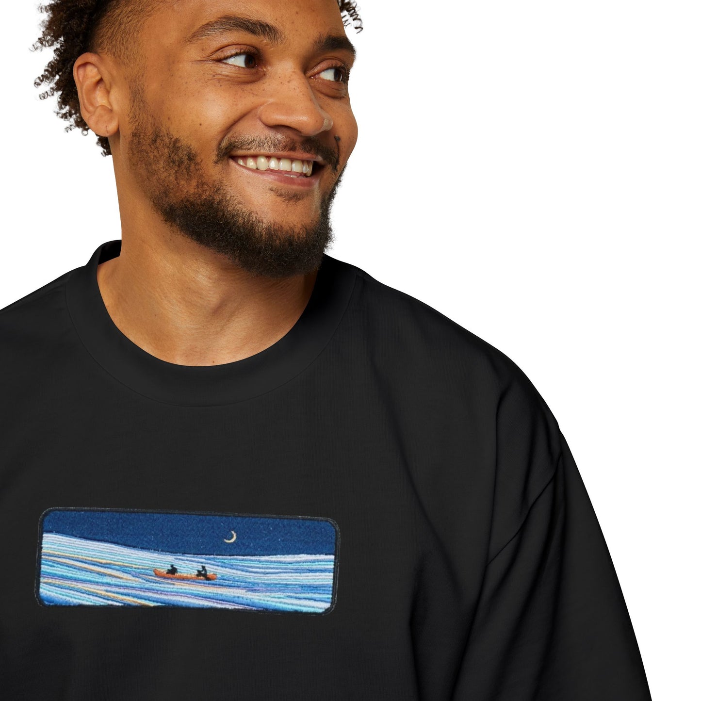 Oversized Embroidered T-Shirt – Night View Of Sea | Urbon Bonds