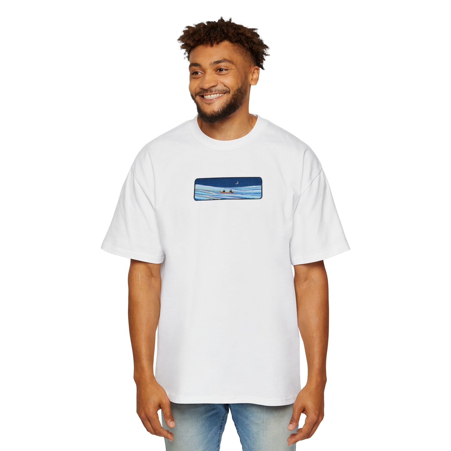 Oversized Embroidered T-Shirt – Night View Of Sea | Urbon Bonds